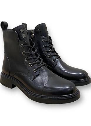 Женские кожаные деми ботинки на низком каблуке черные повседневные hj2426r-62-596 anemone 24913 фото