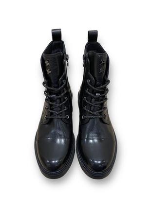 Женские кожаные деми ботинки на низком каблуке черные повседневные hj2426r-62-596 anemone 24916 фото