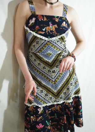 Хлопковое платье с принтом в стиле вестерн (ретром, винтаж)4 фото