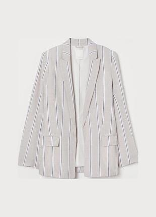 Полосатый льняной бежевый блейзер h&m linen blend