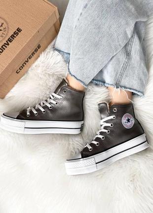 Кеды женские converse all star high silver fur конверс