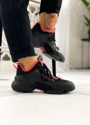 Кроссовки женские dior d-connect sneaker black pink диор конект