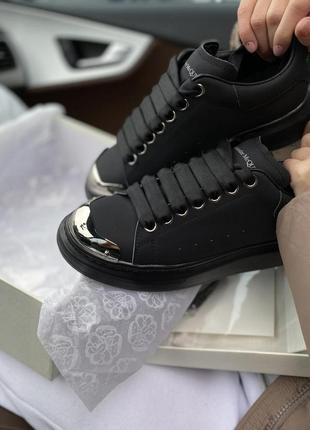 Женские кроссовки   alexander mcqueen low black metal (нубук) александр маквин7 фото