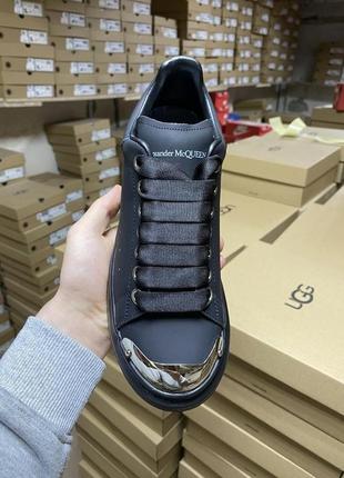 Женские кроссовки   alexander mcqueen low black metal (нубук) александр маквин10 фото