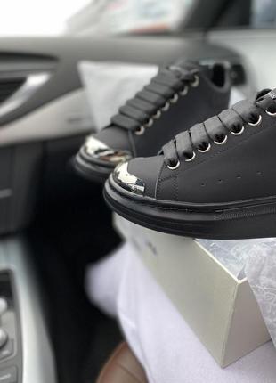 Женские кроссовки   alexander mcqueen low black metal (нубук) александр маквин4 фото