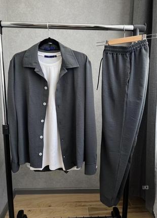 Премиум льняной мужской деловой комплект рубашка и штаны качественный стильный из льна легкий