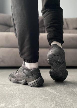 Мужские зимние кроссовки adidas yeezy boost 500 black winter fur