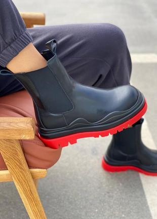 Женские ботинки bottega veneta black red (no logo) челси,боттега венета3 фото