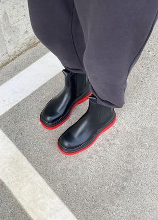 Женские ботинки bottega veneta black red (no logo) челси,боттега венета8 фото