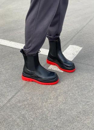Женские ботинки bottega veneta black red (no logo) челси,боттега венета4 фото