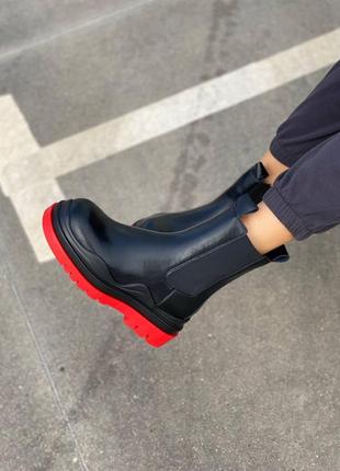 Женские ботинки bottega veneta black red (no logo) челси,боттега венета6 фото