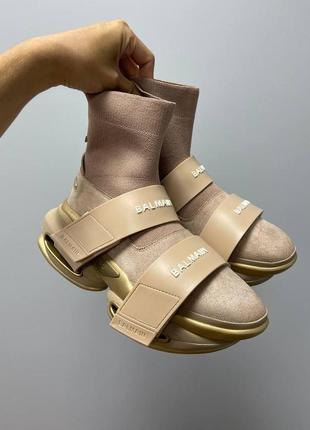 Женские кроссовки  balmain bold sock sneaker beige gold