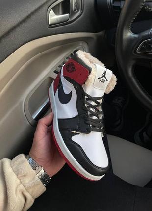 Мужские кроссовки  jordan 1 red white black winter fur