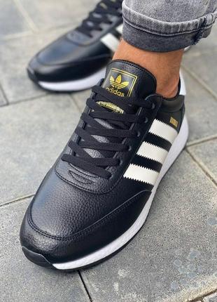 Мужские кроссовки adidas iniki black white (шкіра) адидас иники