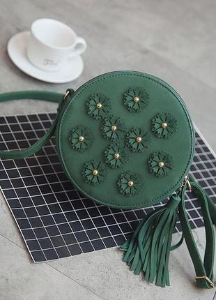 Женская круглая сумка сумочка с цветами5 фото
