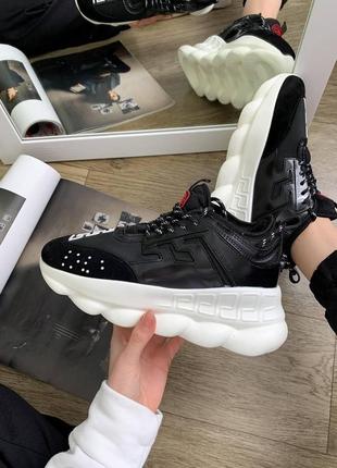 Жіночі кросівки  versace chain reaction black white6 фото