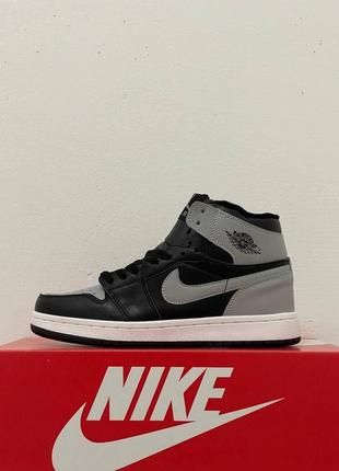 Женские кроссовки  jordan 1 black grey мех цигейка