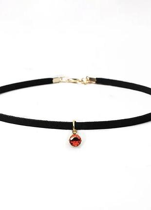 Женский  чокер  с камушком красный