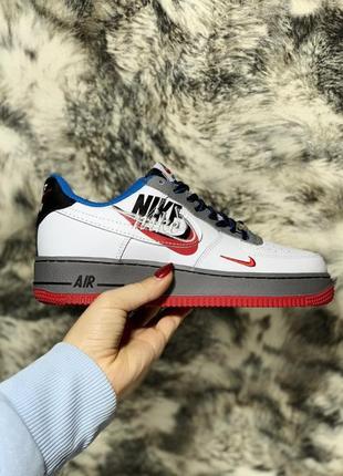 Кроссовки nike air force 1 white grey red мужские женские найк аир форс форсы