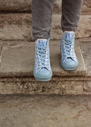 Кросівки жіночі dior b23 high top sky blue діор кеди10 фото