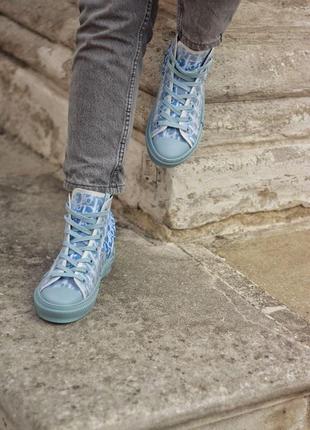 Кросівки жіночі dior b23 high top sky blue діор кеди6 фото
