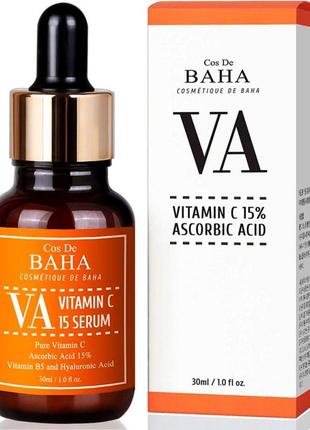 Сироватка для сяйва шкіри з вітаміном с й пантенолом cos de baha vitamin c 15% ascorbic acid, 30 мл