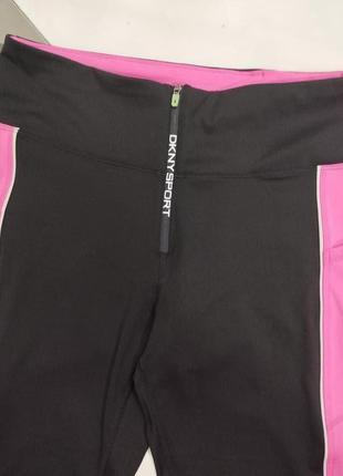 Лосины dkny брендированная молния черный розовый карманы для спорта2 фото