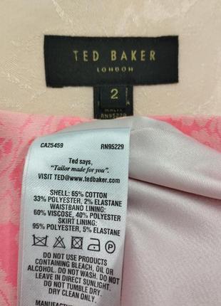 Юбка ted baker неоновый розовый котон даманский узор карандаш с разрезом7 фото