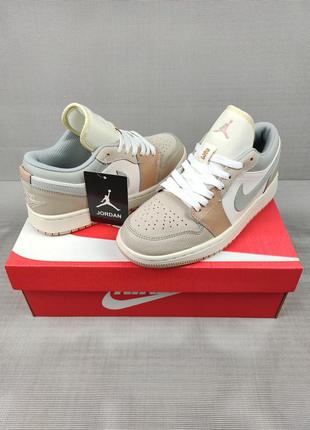 Кроссовки женские подростковые nike air jordan 1 low beige&gray