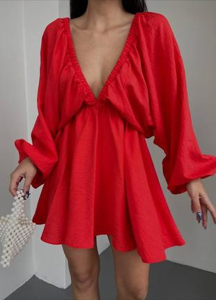 Летнее красное легкое трендовое женское платье 2023 на резинке