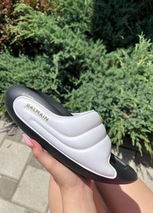 Шлепанцы женские  balmain slide white black8 фото