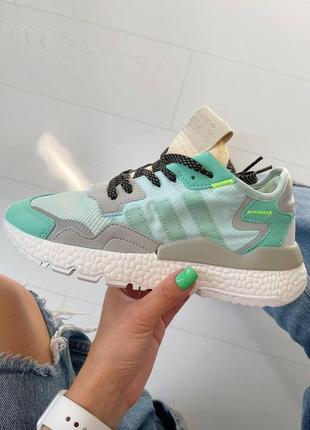 Женские кроссовки  adidas nite jogger mint grey white