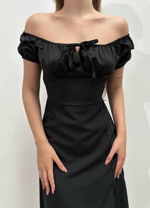 Найтрендовіша чорна довга сукня з розрізом літо тренд 20234 фото