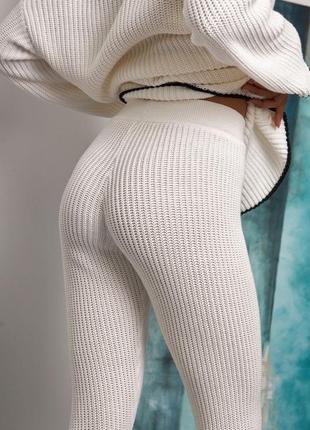 Комфортные вязаные женские брюки-леггинсы с кантом, повседневные хлопковые вязаные брюки лосины6 фото