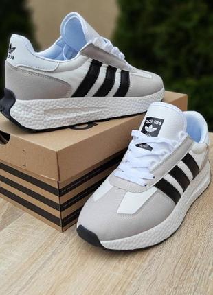 Мужские кроссовки adidas retropy e5 (серые с белым и черным) демисезонные городские кроссы