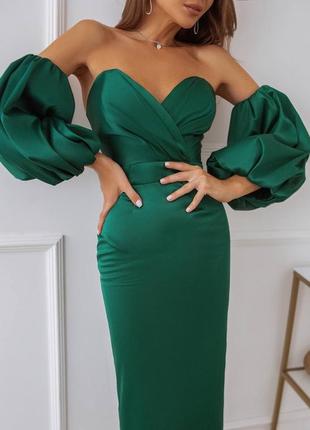 Идеальное вечернее платье миди корсетная зеленая зумрудная
