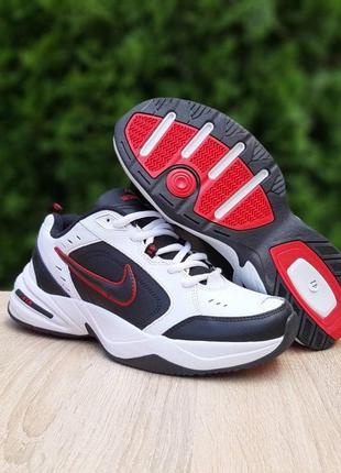 Мужские кроссовки nike air monarch (белые с черным и красным) спортивные удобные кроссы демисезон1 фото
