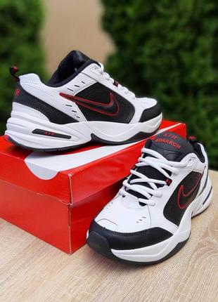 Мужские кроссовки nike air monarch (белые с черным и красным) спортивные удобные кроссы демисезон6 фото