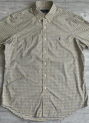 Сорочка\рубашка polo ralph lauren yellow-blue short sleeve checked shirt