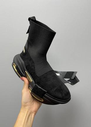 Женские кроссовки  balmain b-bold sneakers black gold7 фото