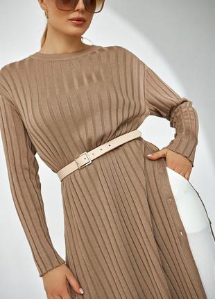 Комфортное длинное женское платье-туника, элегантное вязаное платье-туника в вертикальную полоску