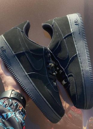 Мужские кроссовки nike air force 1 total black, замша, черный, вьетнам