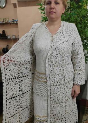 Шикарний лляної кардиган ручної роботи , 44-48 розмір.