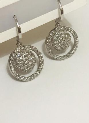 Сережки з фіанітами, розмір 3 см медична сталь design by korea 925 silver