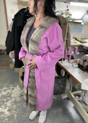 Женский кардиган с натуральным мехом норки в окрасе серый жемчуг, 42-56 размеры, демисезонное изделие2 фото