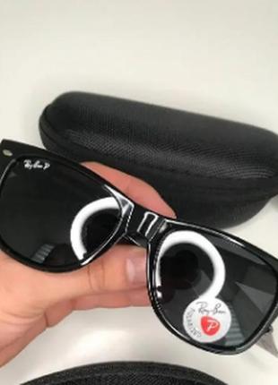 Солнцезащитные очки трендовые унисекс ray-ban wayfarer polarized, модные очки uv 400 черные матовые2 фото