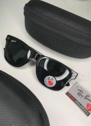 Солнцезащитные очки трендовые унисекс ray-ban wayfarer polarized, модные очки uv 400 черные матовые8 фото