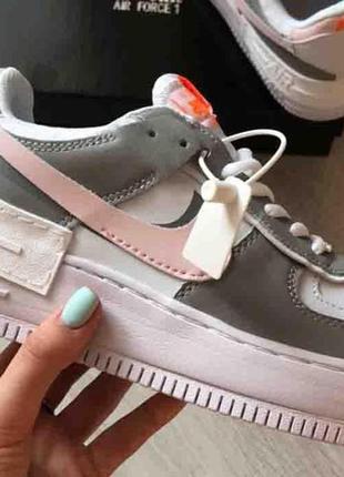 Женские кроссовки  nike air force shadow white grey pink