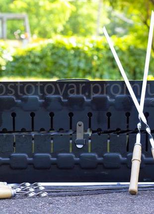 Мангал складной чемодан 10 шампуров+ 10 шампуров