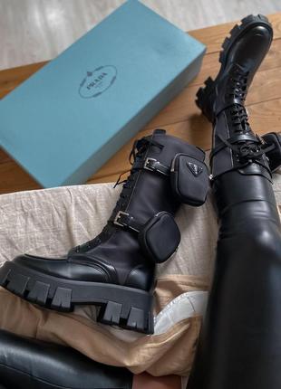 Женские ботинки prada boots zip pocket black high прада сапоги1 фото